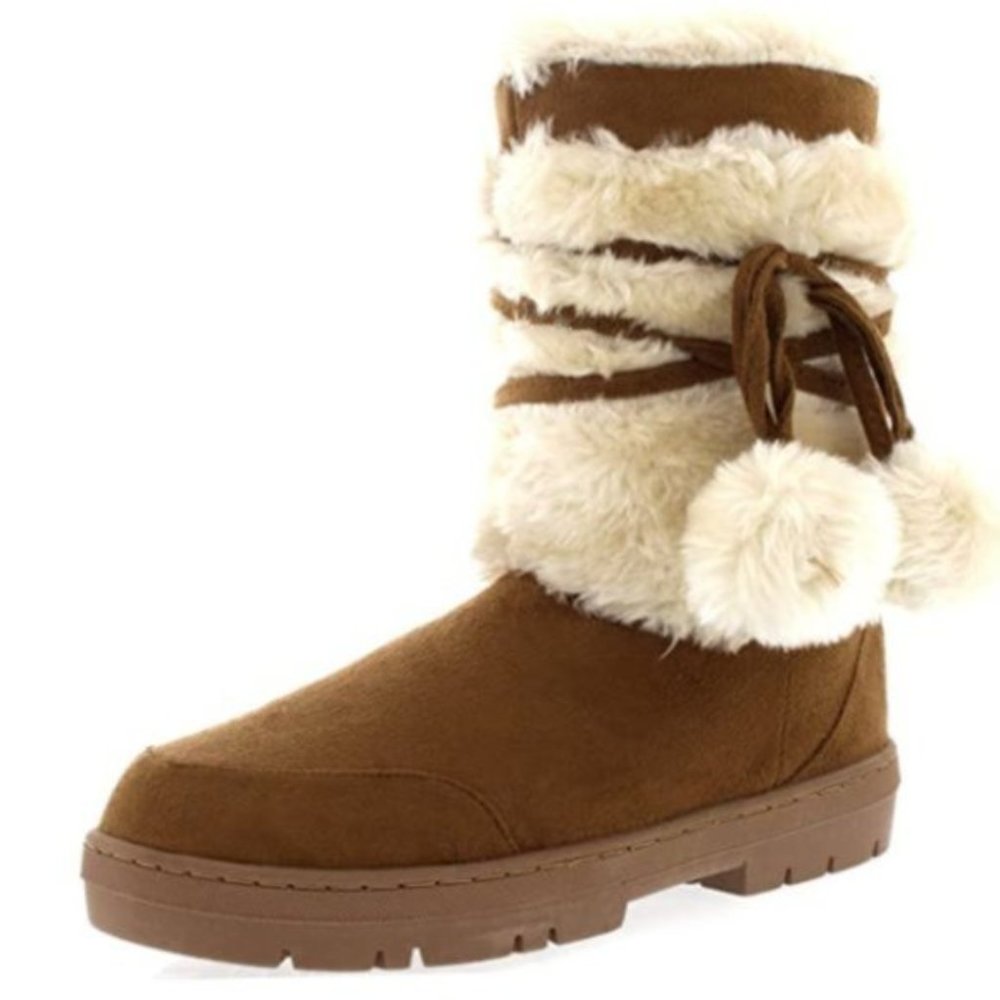 NWT Sherpa Furry Suede Rubber Sole Winter Boots - Picture 1 of 5